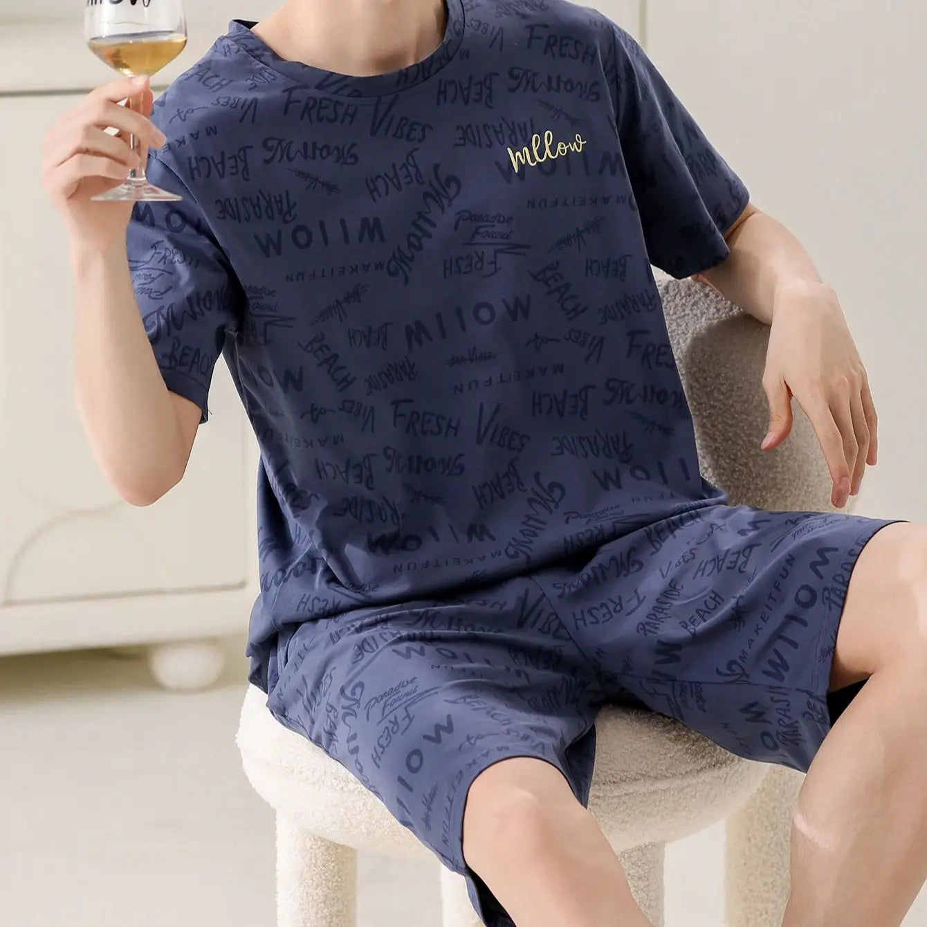 Men's Pajama Set Casual Trendy Basic Style Letter Print Round Neck [T-Shirt] Short-Sleeve Top - Shorts Sleepwear Bottoms Loungewear Set 2-Piece Set Suitable for Outdoor Wear Spring Summer