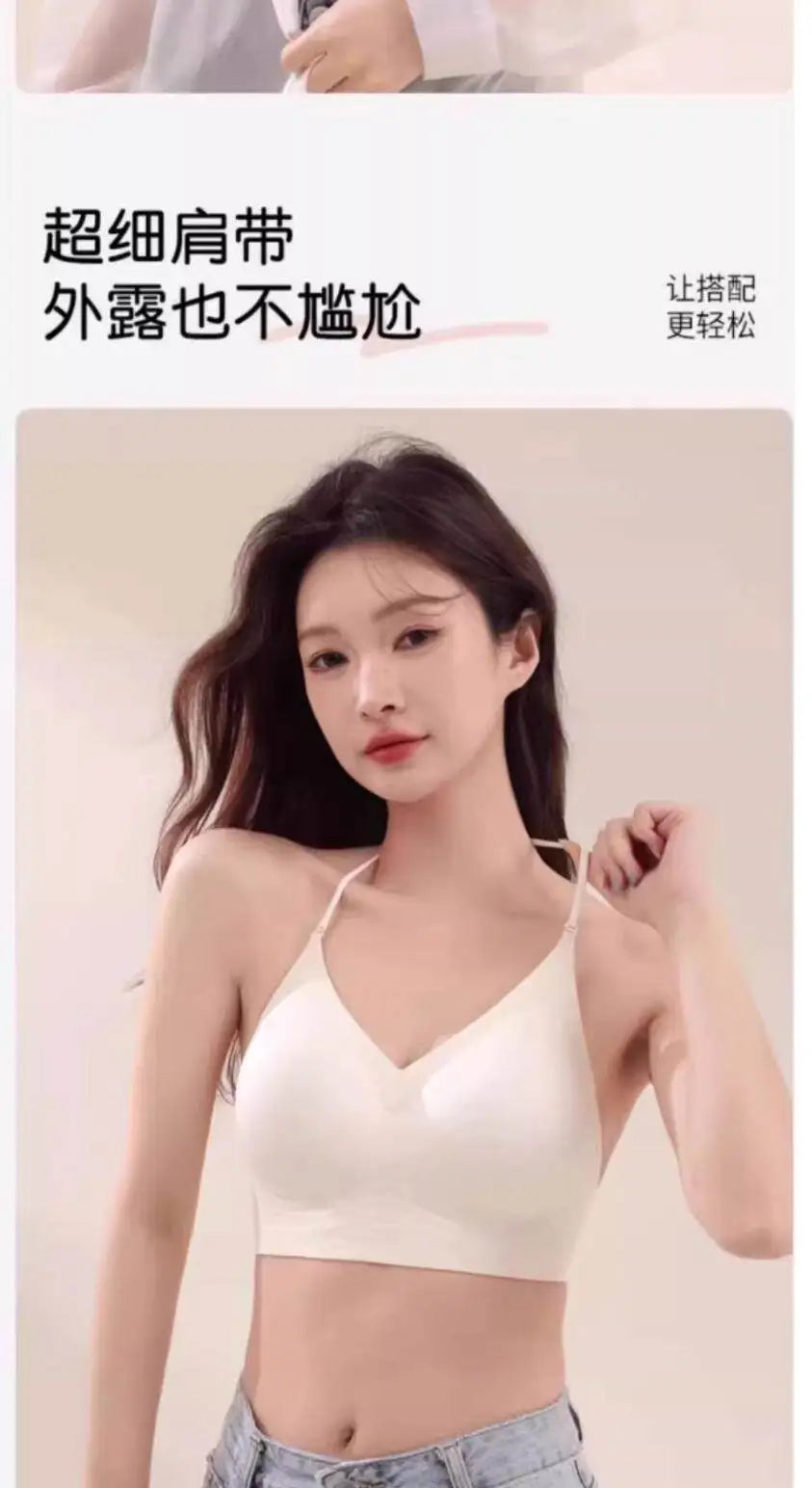 YUQI Push Up Backless Halter Bra Multiway - Seamless U Plunge Cross Front Padded Bra for Small Breast Enhancement ,Sexy Wireless