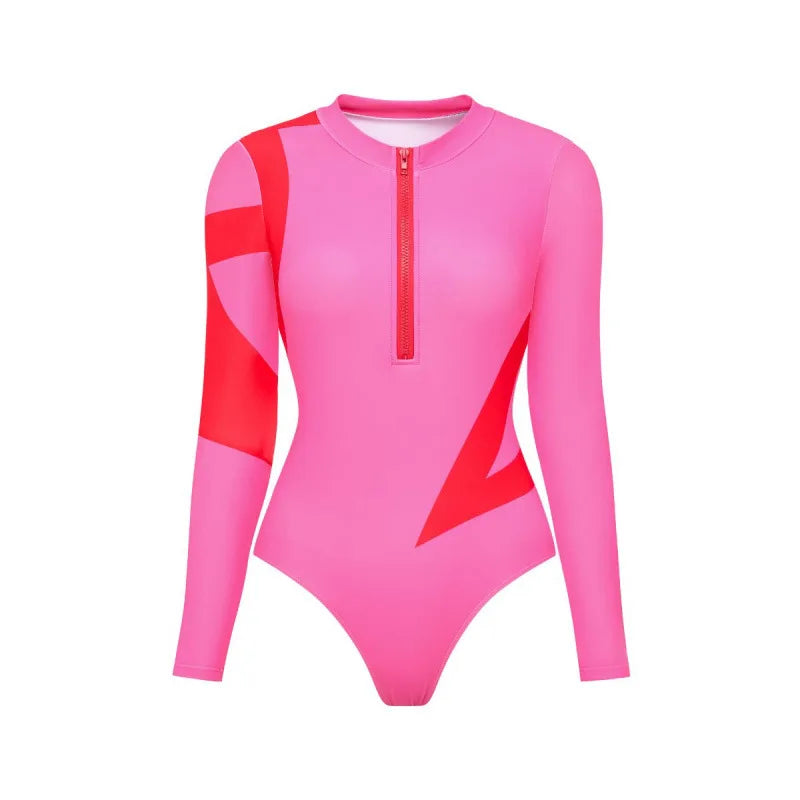Women’s One-Piece Surfing Swimsuit with Cover-Up Dress – Long Sleeve Swimwear Rash Guard Holiday Bathing Suit Set Surf Suit