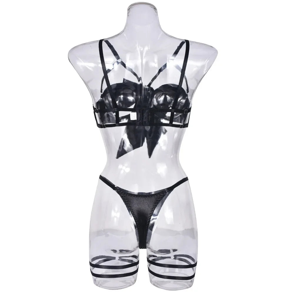 Hot Sexy Lingerie Women's Erotic Lace Satin Sexy Bodysuit Women's Bow Sleepwear Sexy Bra Panties Set Babydoll Exotic Pajamas