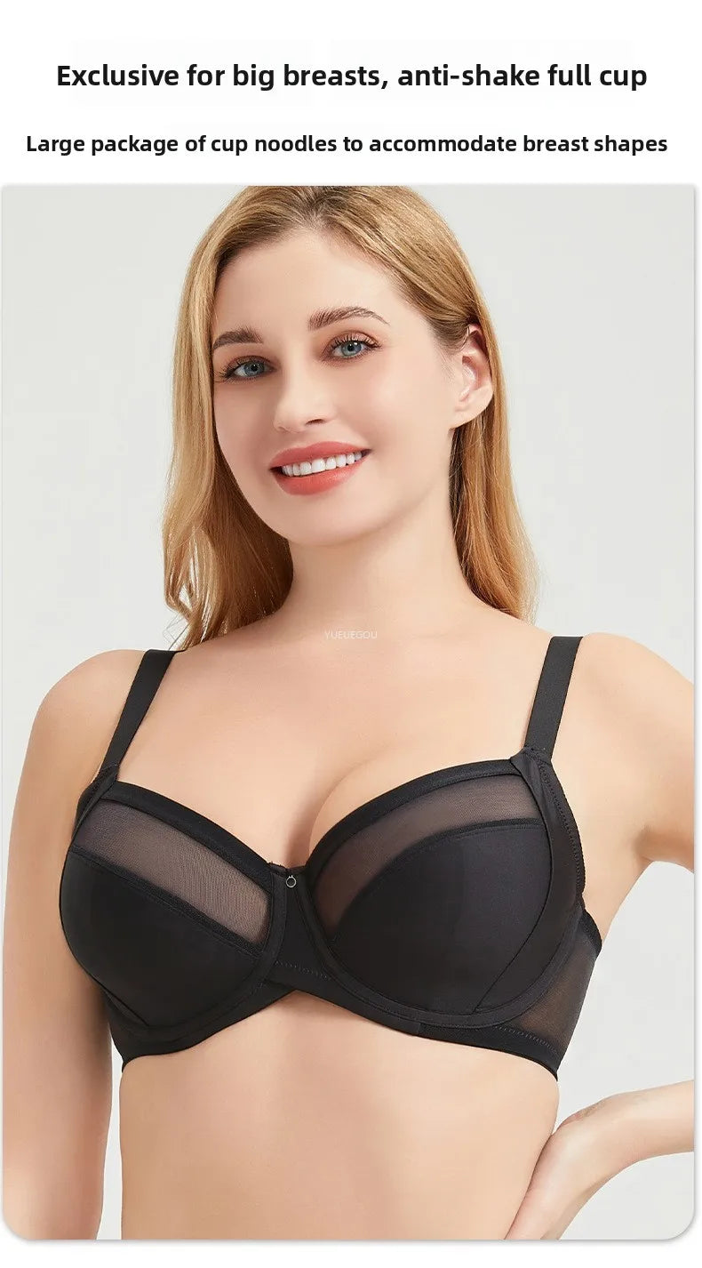 Plus Size Minimizer Bra Full Coverage Lift Support for Large Bust Wirefree Comfort Breathable Mesh Anti-Sagging E F G H I Cup