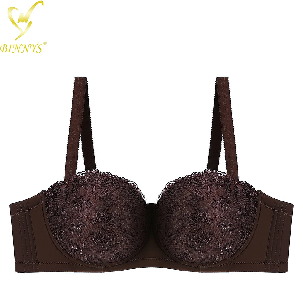D Cup Women Sexy Bra High Quality Lace Floral Half Cup Plus Sizes Adjusted-straps Underwire Women Bra BINNYS