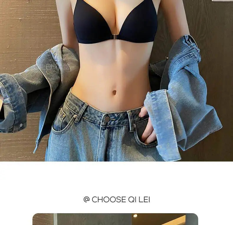 Front Closure Bras for Small Bust Women Deep V Plunge French Triangle Cup Seamless Thin Straps