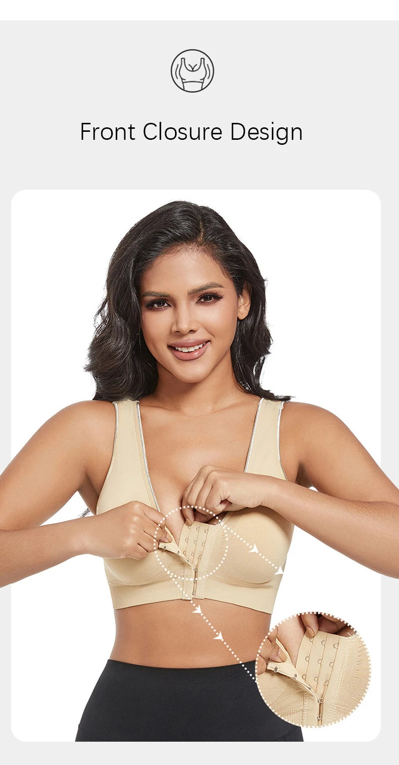 Sports Push Up Bra For Women Hollow Plus Size Bras Padded Wire Free Bralette Sexy Front Closure Breathable Brasserie Lingerie