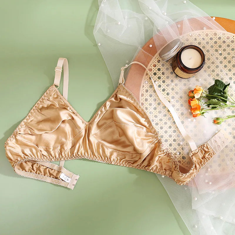 Double-layer Silk Bra Without Underwire, Big Breast, Lightweight Full Coverage Non Padded Brassiere Minimizer Underwear Women