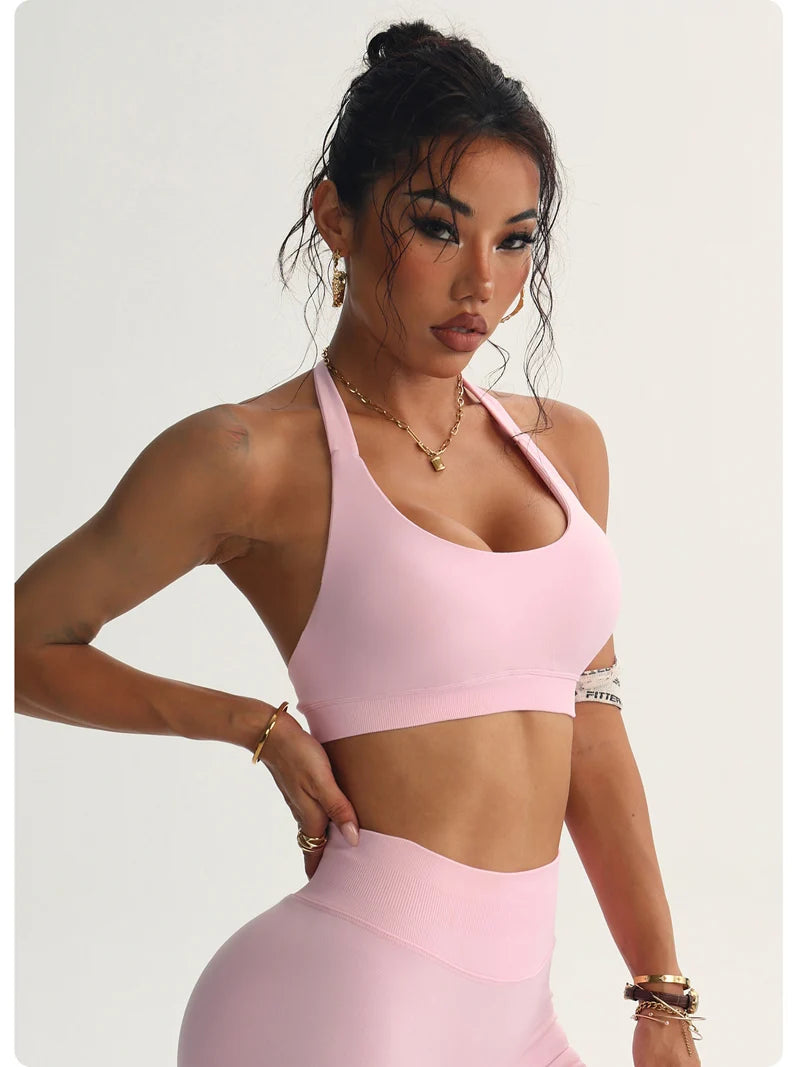 Seamless Halter Sports Bras Running Sexy Open Back Yoga Bra Padded Brassiere Sport Woman Fitness Gym Top Activewear