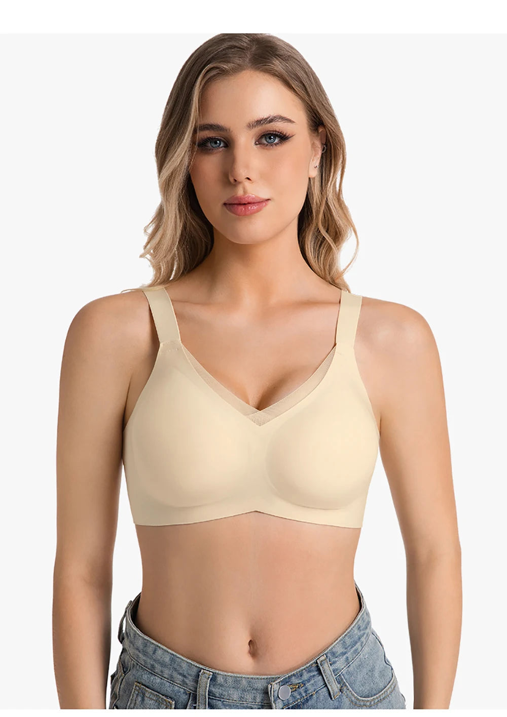 Jelly Wireless Bras For Women No Underwire Supportive Seamless Bra Comfort Soft Bralette Full Coverage Hide Back Fat T-Shirt Bra