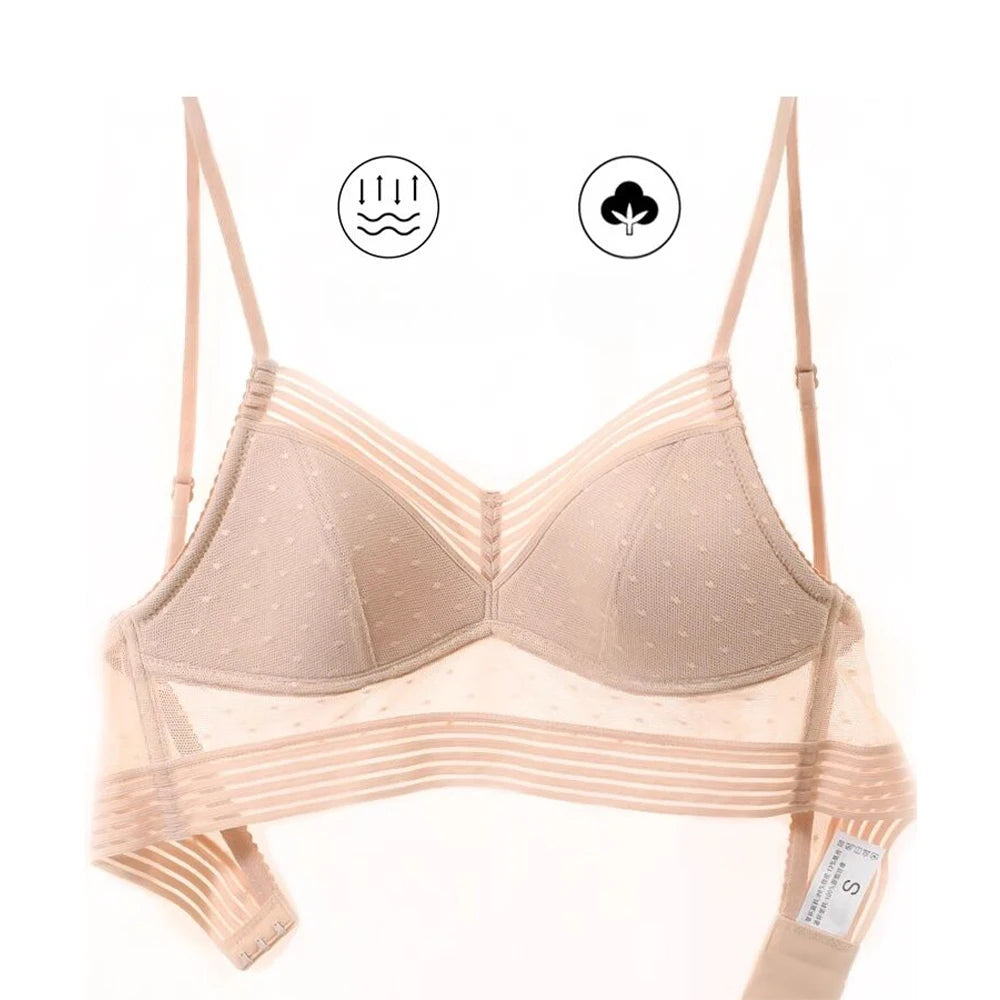 Low Back Bras For Women Seamless Invisible Backless Bra Polka Dot Mesh Bralette Ladies Wireless Brassiere