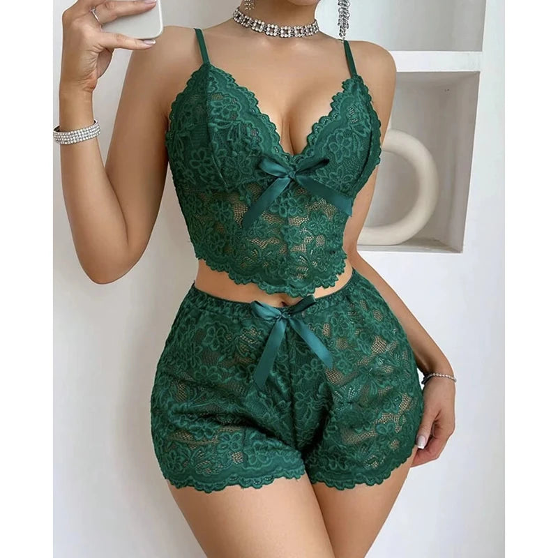 Lace Lingerie Set For Women   Comfortable Strappy Short Pajamas   Sleepwear    Home Wear.
