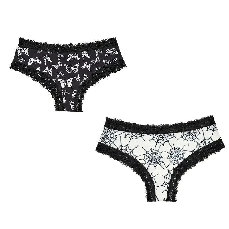 2Pc Set Lingerie Woman Sexy Underwear Lace Female Underwear Ghost Bat Butterfly Gothic Style Breathable Panties For Women