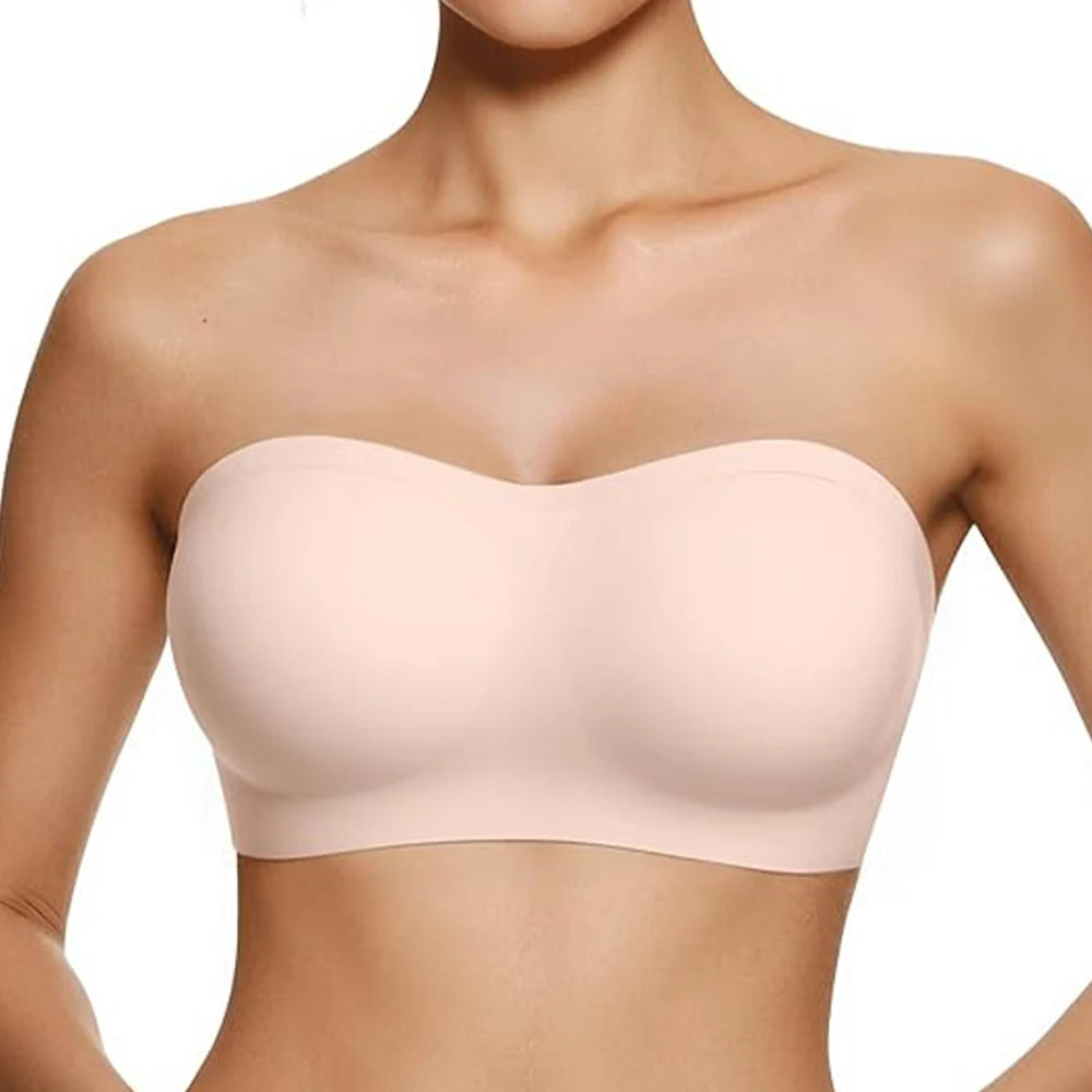Strapless Bras For Women No-Slip Bandeau Push Up Wireless Bralette Comfy Seamless No Underwire Padded Jelly Tube Top Bra