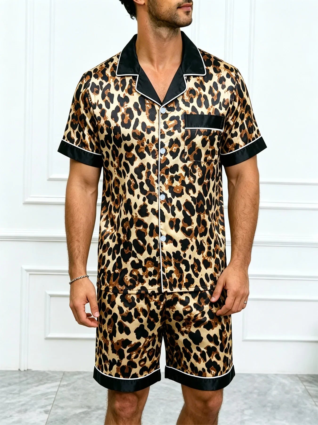 Men's Pj Sets Design Short Sleeve Pajama Set Soft Comfortable Sleepwear for Summer Lightweight Homewear Lougewear