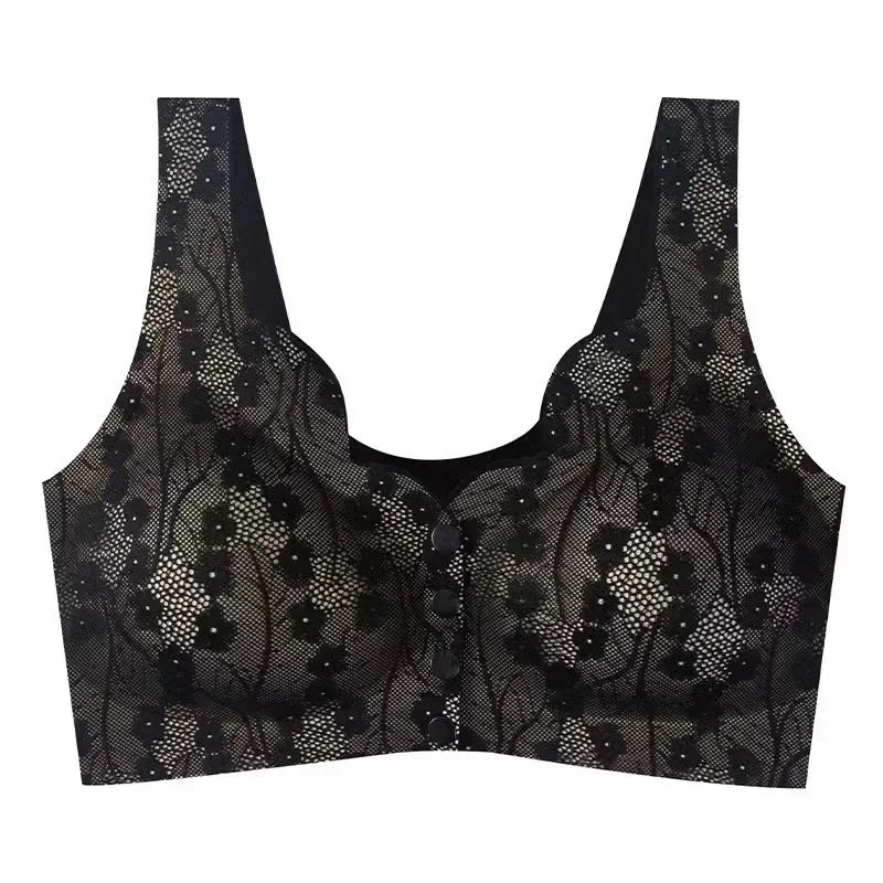 Mom's underwear, middle-aged and elderly women's bras, seamless front open button vest style, oversized summer thin new bra