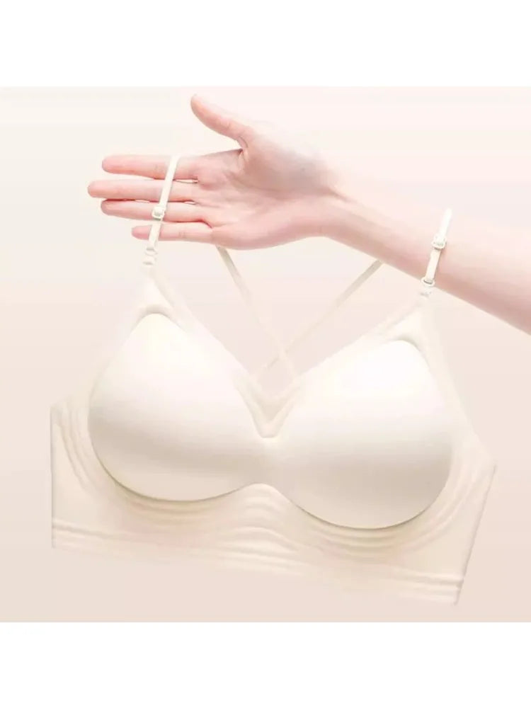 YUQI Push Up Backless Halter Bra Multiway - Seamless U Plunge Cross Front Padded Bra for Small Breast Enhancement ,Sexy Wireless