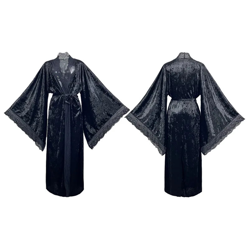 Lace Kimono Intimate Lingerie Velour Robe Women Long Nightgown Sleepwear Wedding Bride Party Gift Loungewear Nightwear
