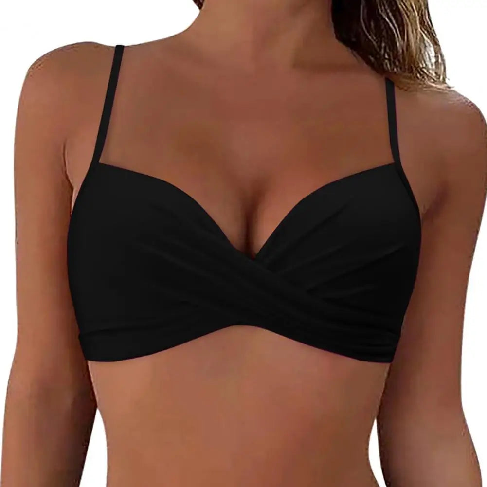 Women Bra Swimming Top Stylish Backless Butterfly Hook Bikini Tops with V-neck Front Knot Design Sexy Swimwear Bra for Women