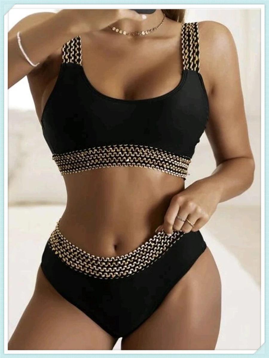 Sexy High Waist Bikini Women High Cut Swimsuit Female Padded Bathing Suit Solid Swimwear Two Piece Beachwear Swimming Summer