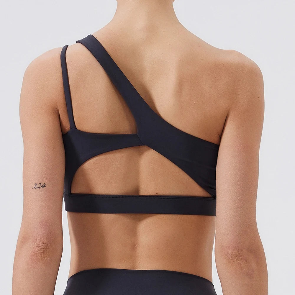 Women Sports Bra Push Up Fitness Bras One Shoulder Shockproof Yoga Bra Breathable Gym Yoga Running Bra Sexy Vest ﻿