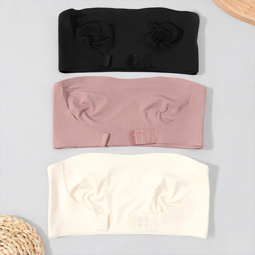 Women's Strapless Push Up Bra Sexy Seamless No Padding Front Button Bra Comfortable Smooth Backless Non Slip Unlied Brassiere