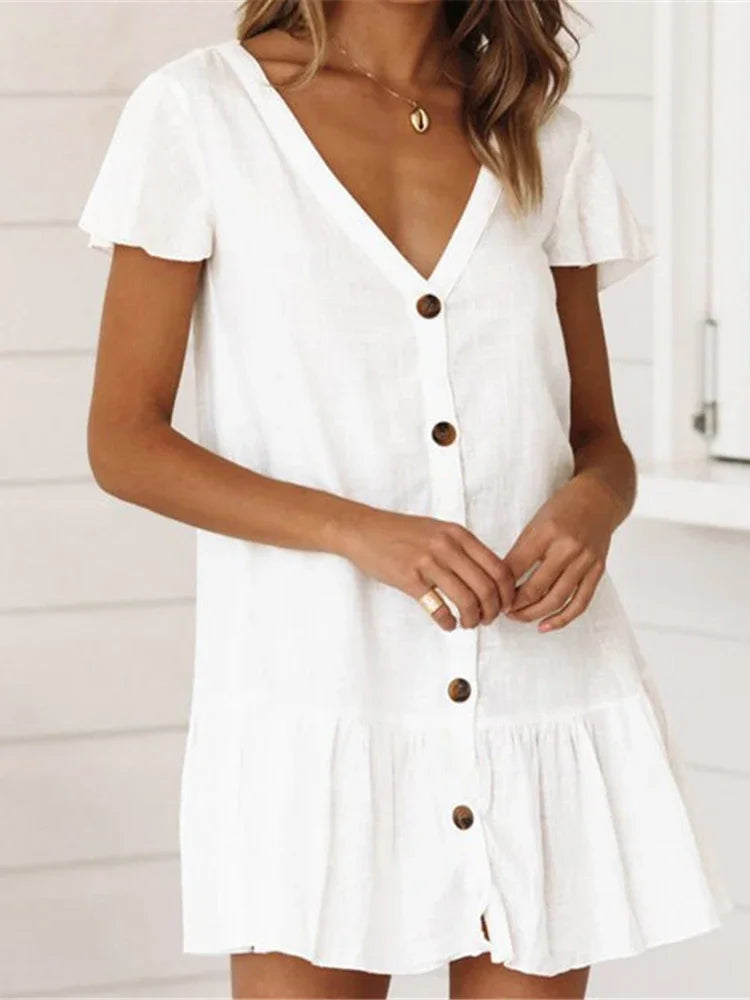 SUNFORYOU Cover-ups  Tunic For Beach Button Rayon V neck Beach Shirt Swimsuit Cover Up Vestido Sarong Beachwear Women Pareo