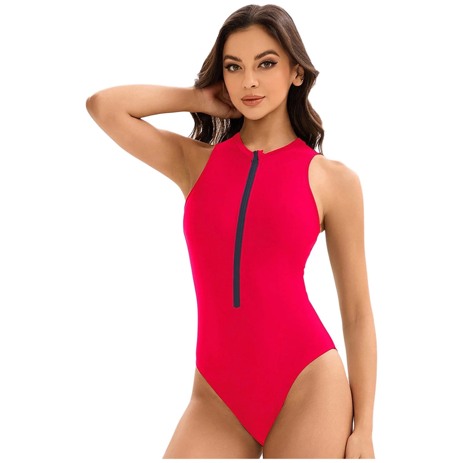 Womens One-piece Athletic Wetsuit Swimsuit Sports Swimwear Swim Costume Solid-color Zipper Closure Beach Swimming Bathing Suit