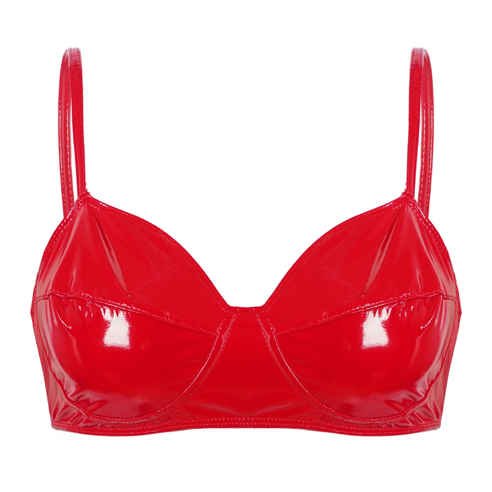 Women Bras Tops Wet Look Faux Leather Bra Top Sexy Lingerie Wire Free No Pad Bralette Underwear Femme Womans Intimates