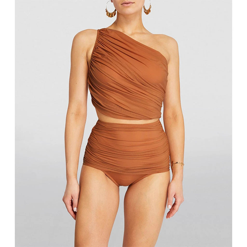 Sexy Bikini Set 2025 Women One Shoulder Swimsuit Female Swimwear Brazilian Monokini Beach Wear Dress Bathing Suit Skirt Biquini