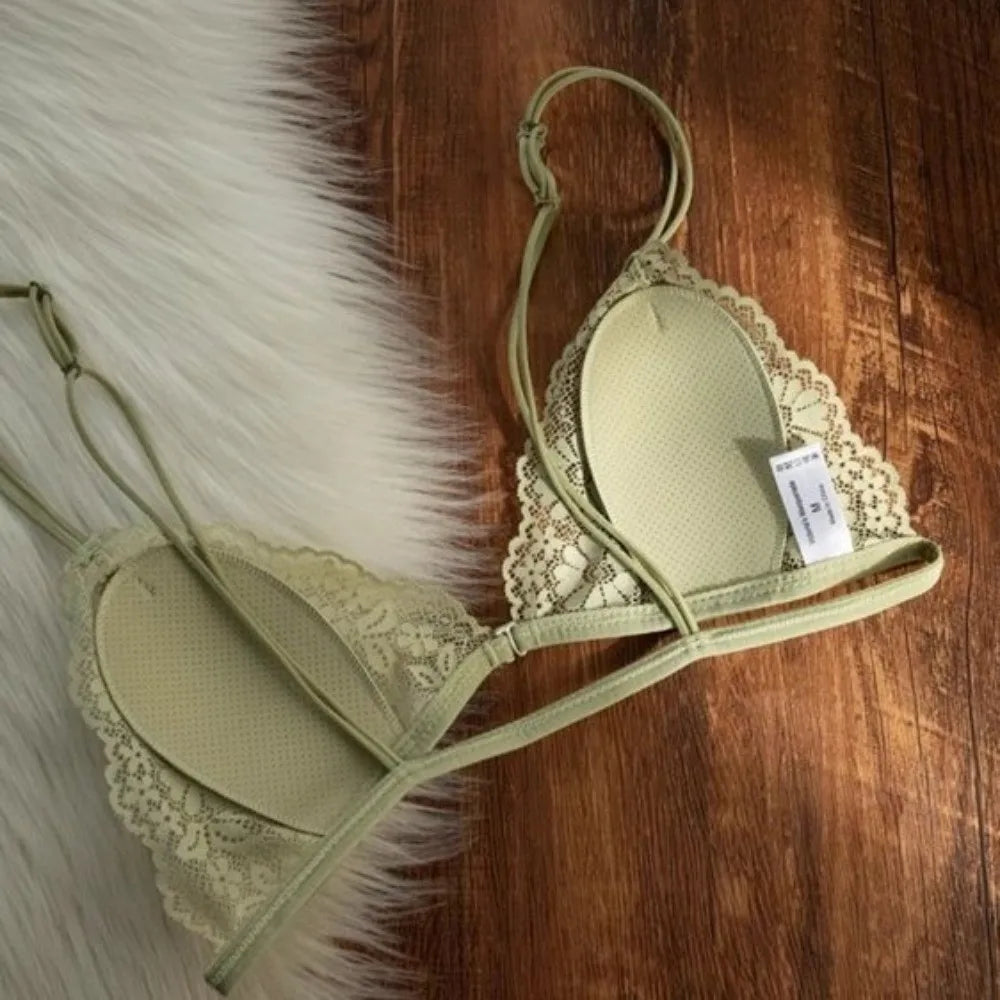 Ultra-thin Shoulder Strap Lace Wireless V Bra Front Button Lingerie Shockproof Brassiere for Women Gathered Breasts Seamless