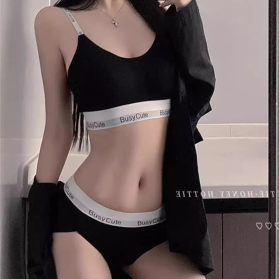Sports Bra Set for Smaller Busts: Lift & Support, Anti-Sagging, Wire-Free, Breathable, Backless Letter Bra Two-Piece Set