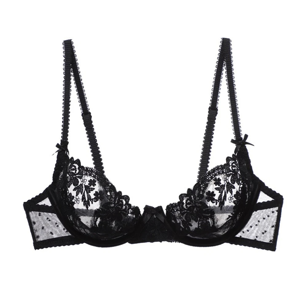 Sexy Women Full Lace Seethrough Bra Thin Underwear Hollow Out Brassiere Lingerie Exotic Nightclub Open Cups Embroidery Brassiere