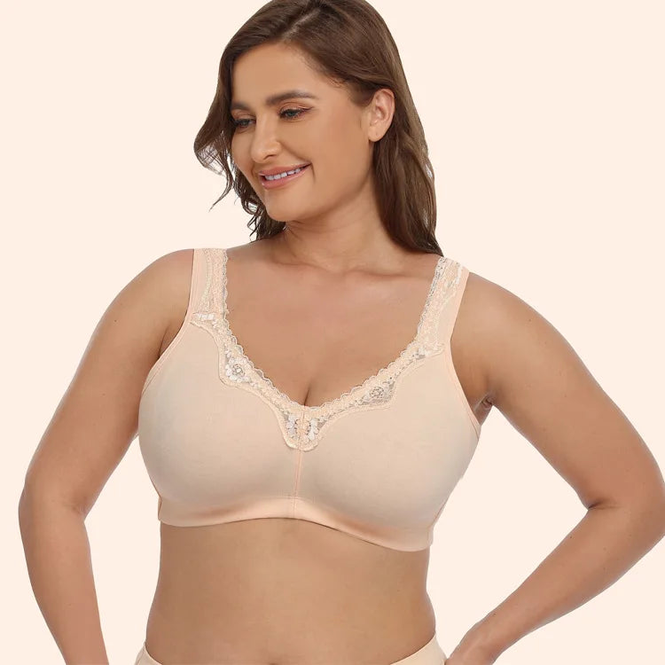 Plus Size Full Cup Bra Cotton Comfort Breathable Underwire Bra with Lace Full Coverage Support for Women B/C/D/E/F Cup