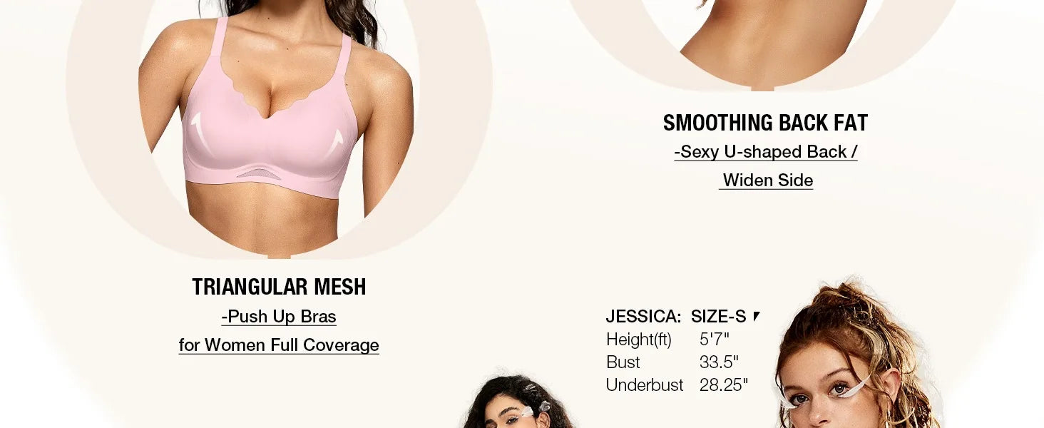Women’s Wireless Bras Scalloped Push Up Bralettes No Und Full Cup Thin Mold Comfortable and Breathable Seamless Bra Sostén