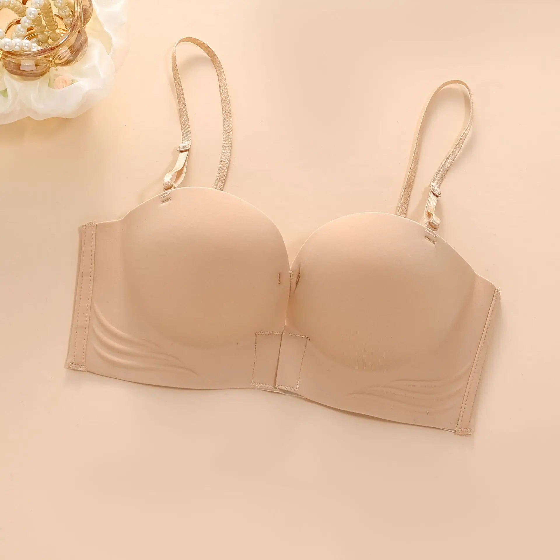 Women's Push-up Strapless Bras Front Buckle Brassiere Sexy Girls Small Chest Underwear Breathable Gathered Bralette Lingerie