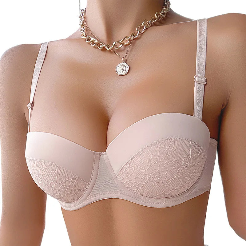 European and American  push-up lingerie for girls with large busts, supports and corrects side breasts, adjustable lace bra