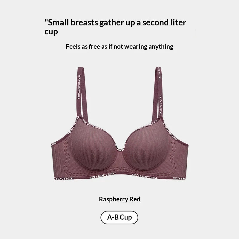 New Fashion Bra for Smaller Busts: Enhances and Gathers with Letter Design Wire-Free, Nude-Feel, Skin-Friendly One-Piece Bra