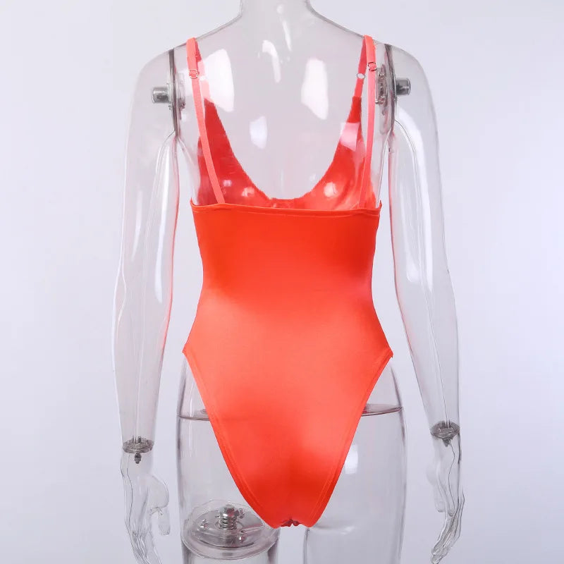 Skinny Sexy Bodysuit Lingerie V-neck Body Feminino Bright Silk One-pieces Tops Women Rave Outfit Sleeveless Lenceria Femenina