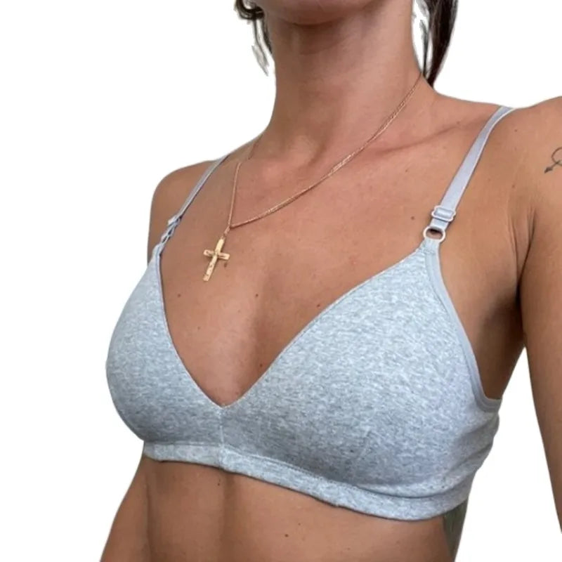 Cotton Bras For Women Push-Up Bra Non-Wire Brassiere Sexy Lingerie Comfort Braette Solid Color Breathable Underwear V-Neck Tops