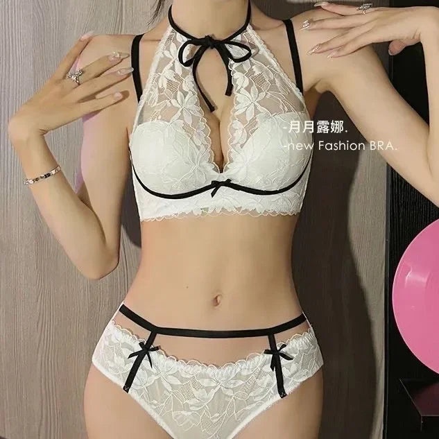 French lace halter bra for women, a sexy and beautiful back bra without a steel ring, breathable