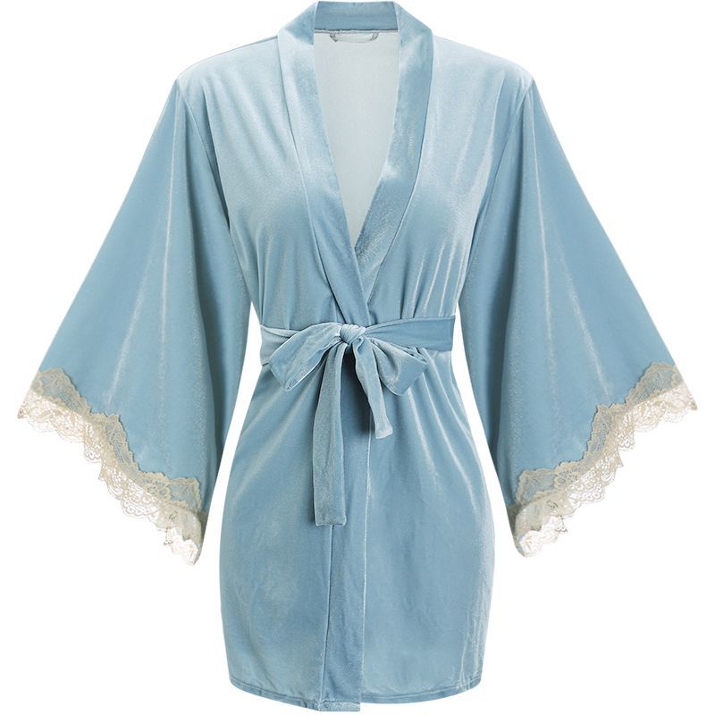Women Robe Nightwear Lace French Nightgown Sleepwear Hollow out velvet camisole Lingerie Robe 2022 Spring Autumn Set Sexy Sweet
