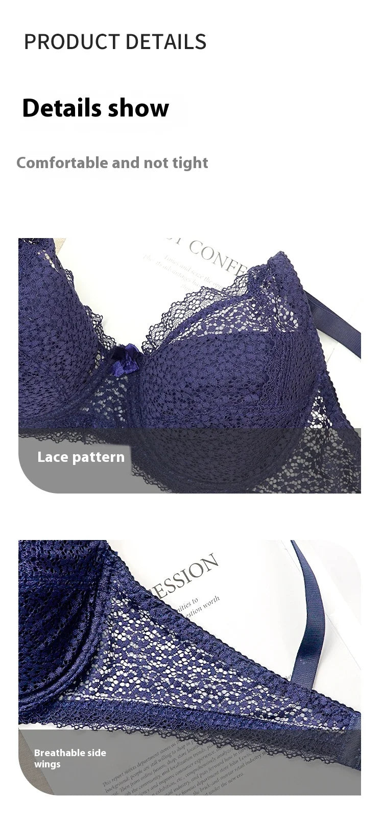 Large Breasts Lace Plus Size Ladies Bra Top Support Breathable Comfortable Steel Ring Bow Tie Bra Thin Section Gathered Bra