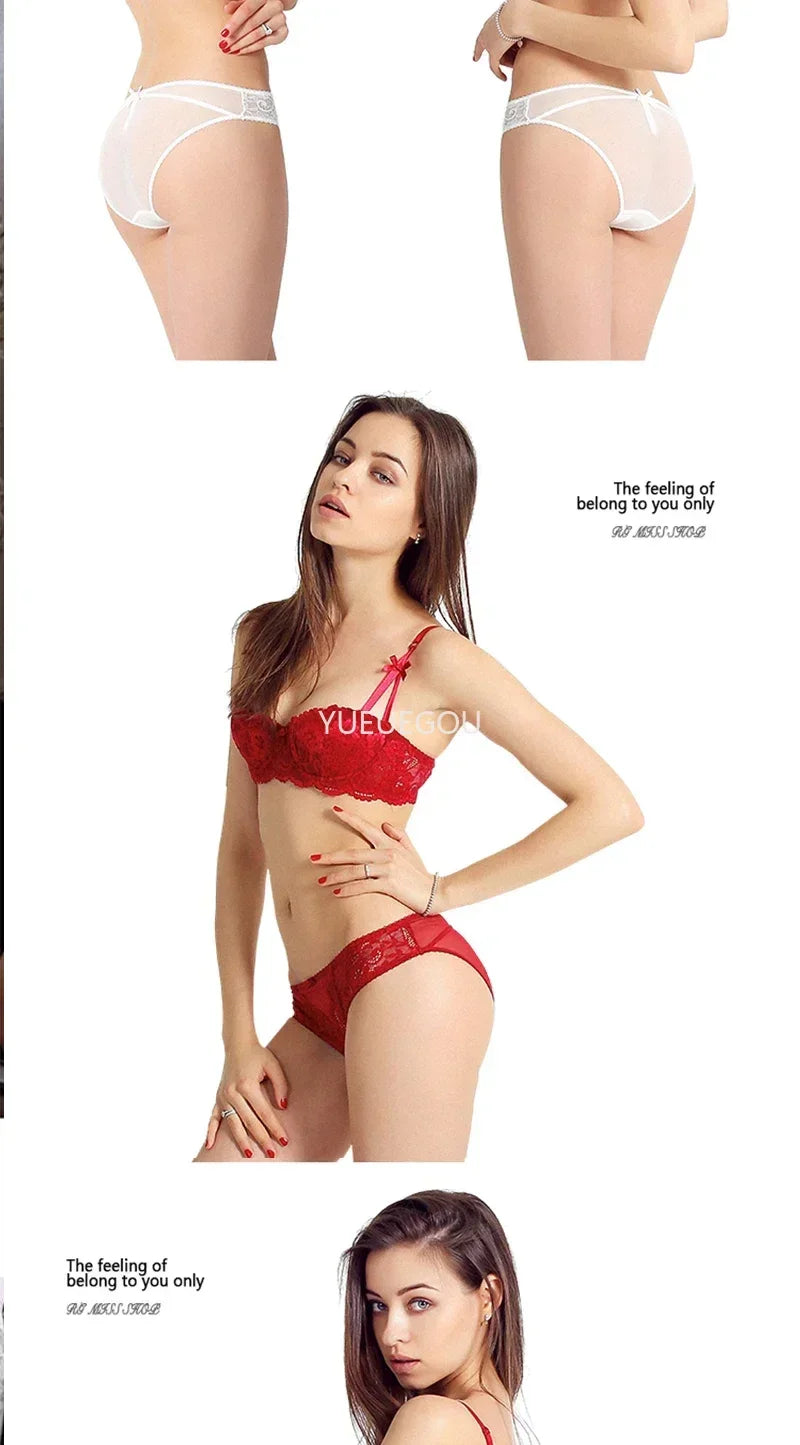 A B Cup Balconette Push Up Bra - Sexy Lingerie Half Cup, Enhance Cleavage, Soft Comfort Fit, Red/Black/White