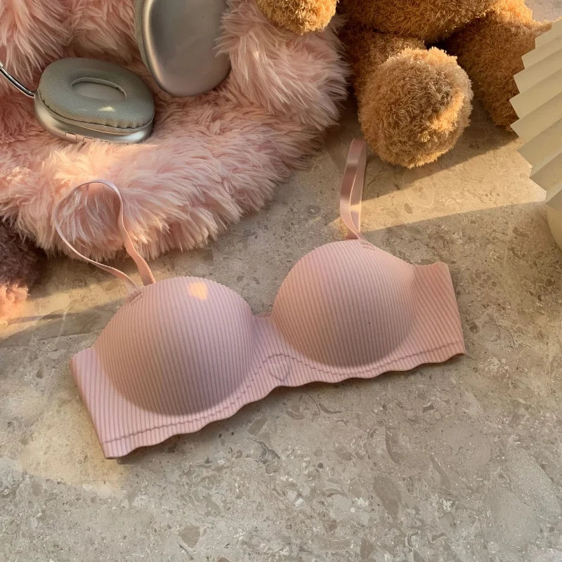 Sexy Push-Up Bra Women's Non-wire Ribbed Bralette Soft Fixed Half-Cup Underwear Seamless Invisible Bra Small Chest Lingerie S-XL