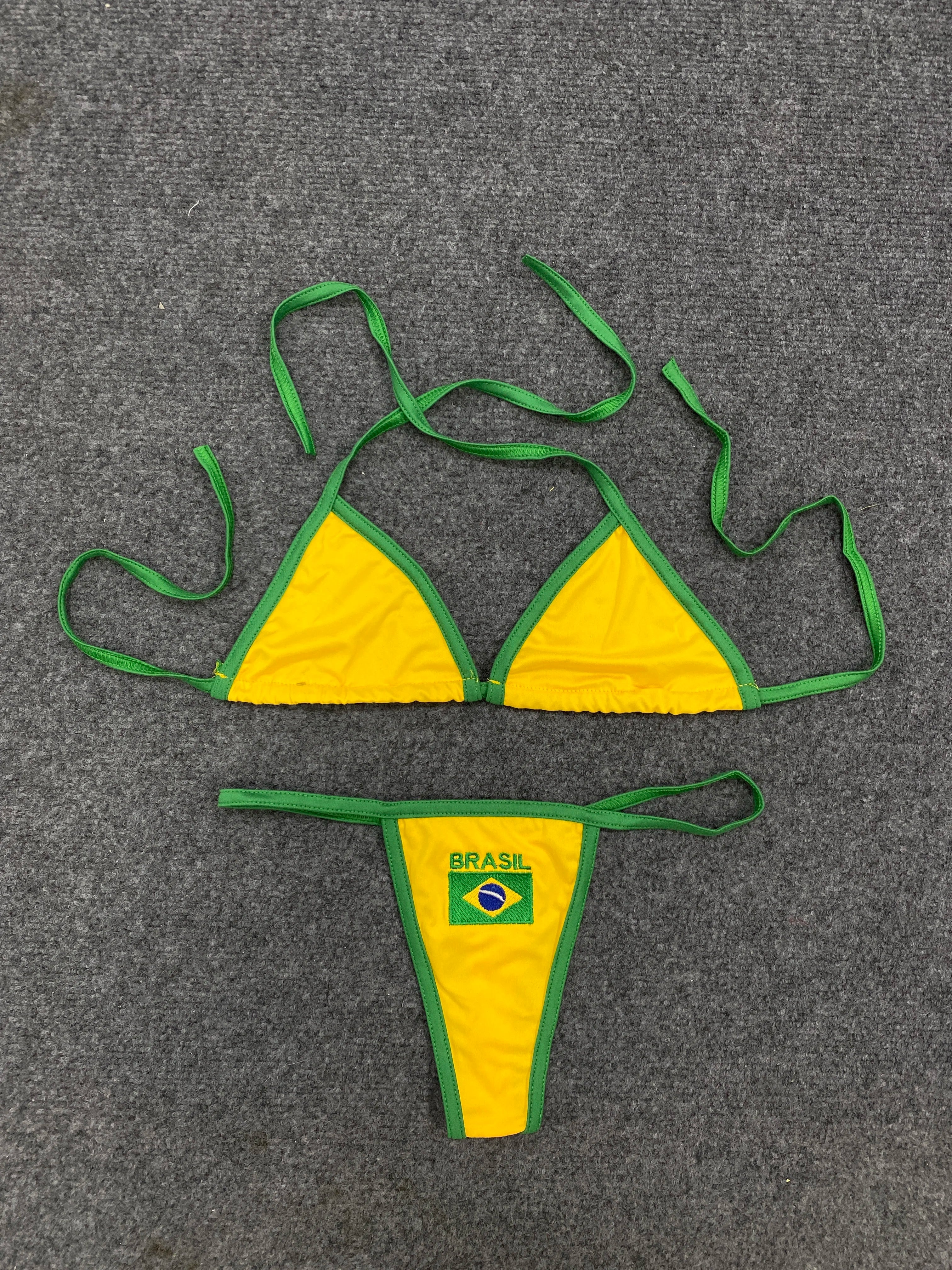 Women Clothing Summer Sexy Fashion Neck Lace Up Letter Embroidery Bikini Tops Sports Seaside Low Waist Thong Underwear Bra Set