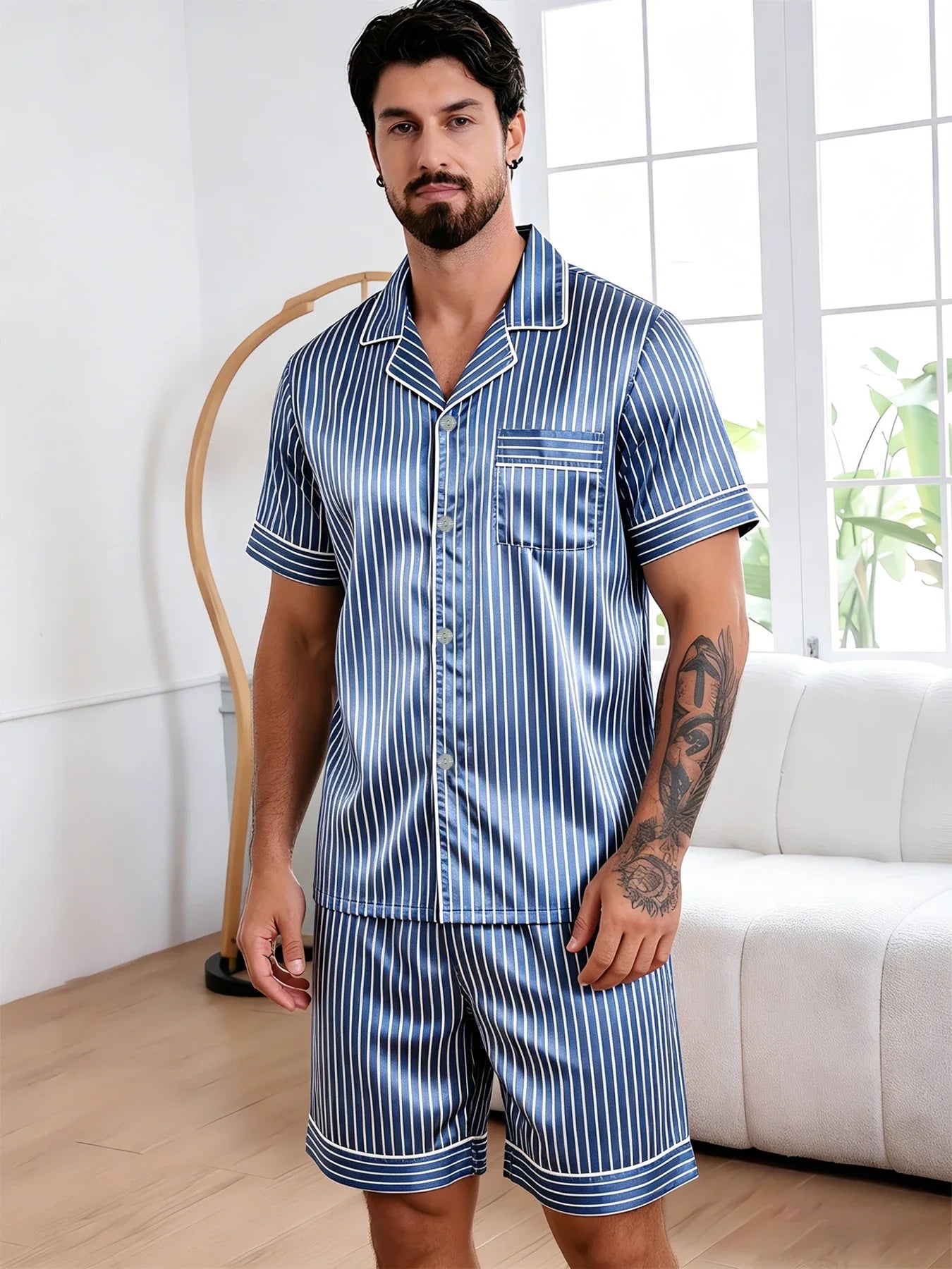 Men's Pj Sets Design Short Sleeve Pajama Set Soft Comfortable Sleepwear for Summer Lightweight Homewear Lougewear