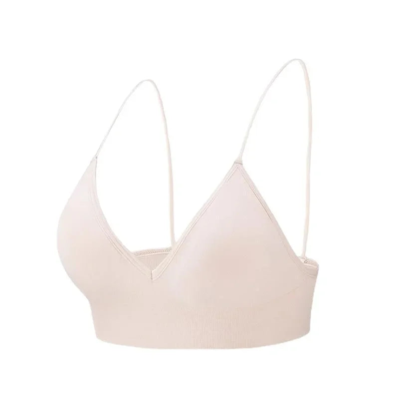V Neck Seamless Triangle Cup Bra Camisole Underwear Wrapped Chest Women S M L Breathable Gather Up Sports Fitness Yoga Casual