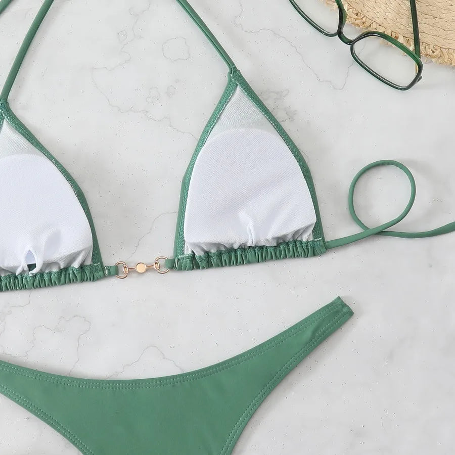 New Two-Piece Bikini Set Sexy Triangle Tie-Up Swimsuit Beach Vacation Swimwear Summer Trendy Top Bottom Beachwear Resort Outfit