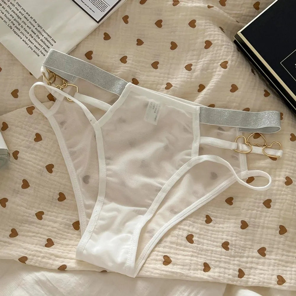 Lingerie Low-rise Women Underwear Glitter Strap Hollow Out Seamless Briefs Mesh Transparent Ladies Panties Gift