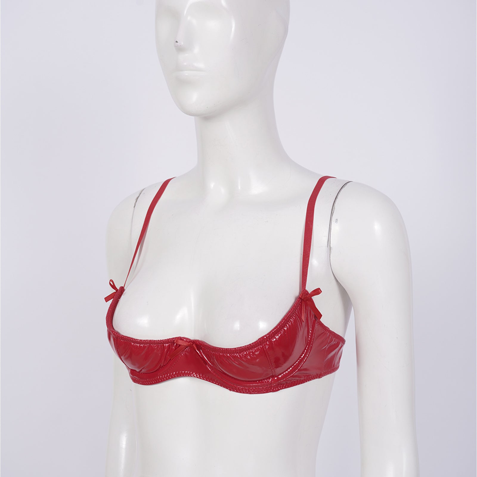 Womens Lingerie Open Breast Bras Wet Look Patent Leather Sexy Open Chest Quarter Cup Brassier Strappy Underwired Bra Underwear
