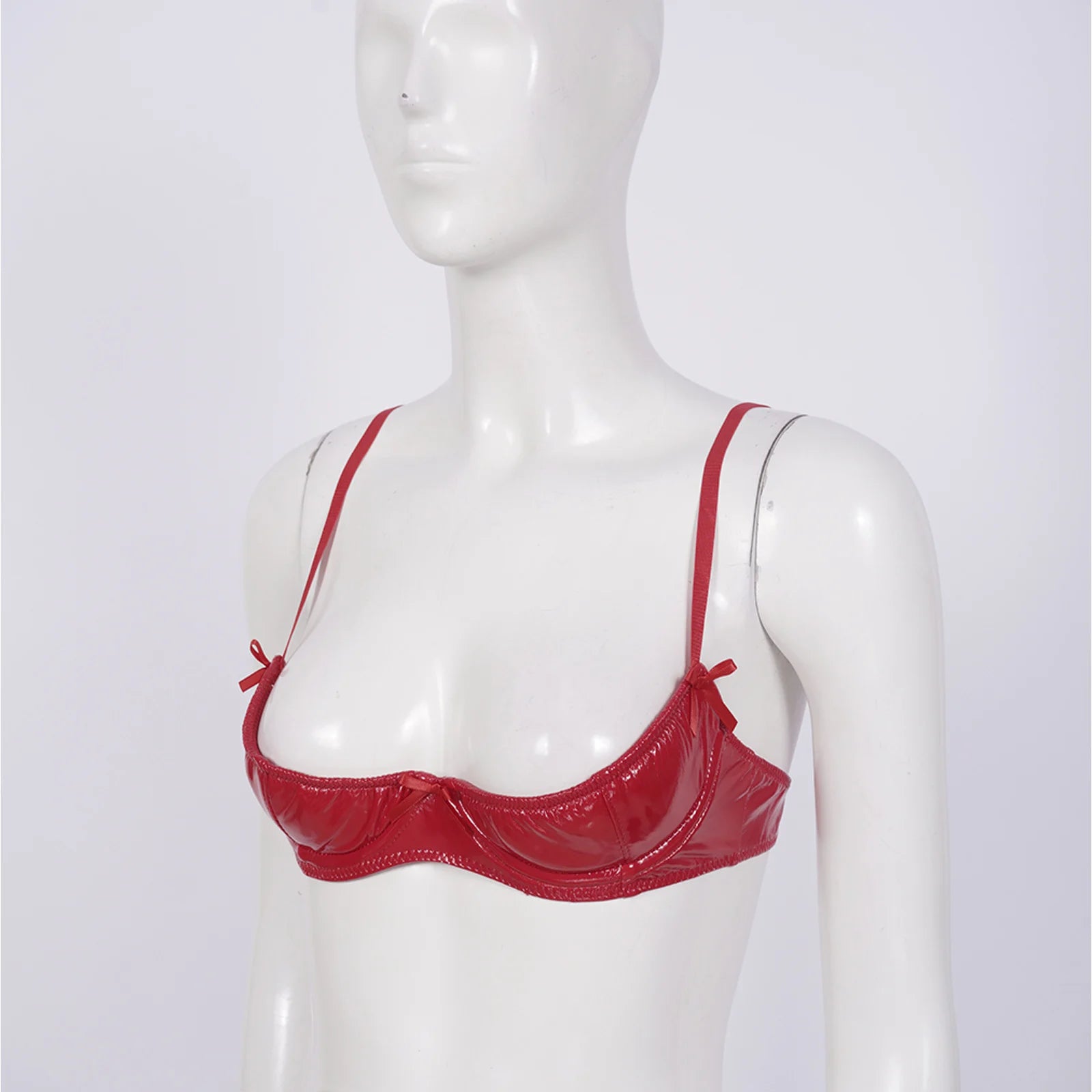 Womens Lingerie Porno Open Chest Bra Underwear Glossy Patent Leather Underwired Brattle Adjustable Shoulder Straps Unlined Bras