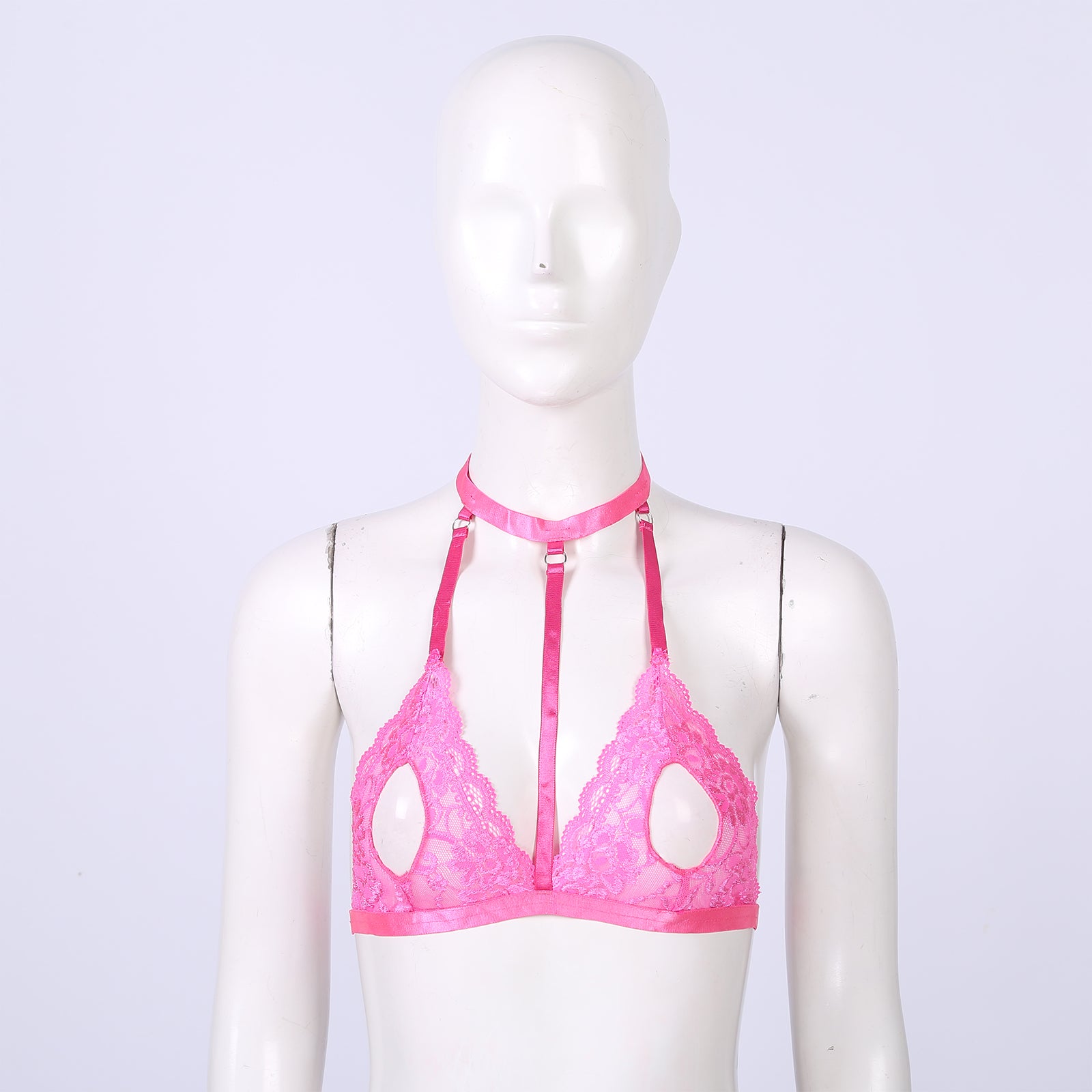 Women Hot Sexy Bras See-through Lace Unlined Wireless Bra Tops Female Halter Neck Strappy Hollow Out Nipples Lingerie Brassiere